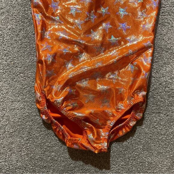 Gymnastics Leotard Orange and Silver Stars Child Medium - Picture 4 of 6